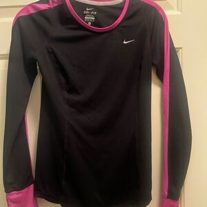 Nike Black and Pink Dri-FIT Long Sleeve Shirt